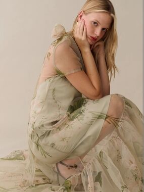 Few Moda Caara Sheer Floral Maxi Dress in Sage Green